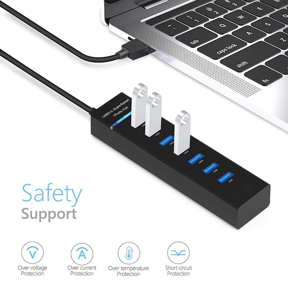 7-Port USB 3.0 Hub,  Data USB Hub Splitter with 3.3Ft Long Cable for Laptop, PC - Picture 4 of 4
